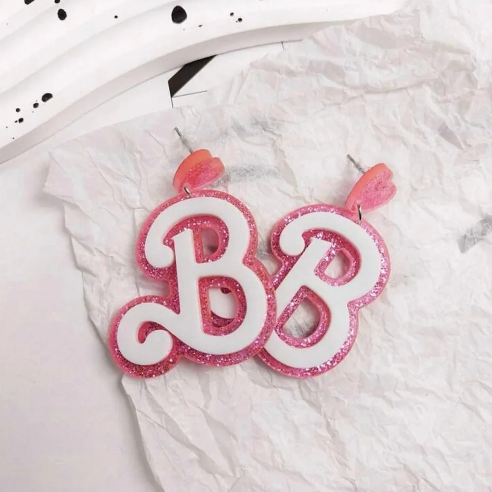 Barbie Pink Glitter Logo~ B Mattel Doll Dolly Toy Figurine Girly Feminine Dangle
